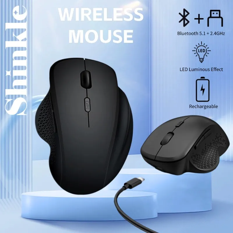 Shinkle 【COD】Wireless Mouse Rechargeable 2.4G Bluetooth USB Office Mute Gaming Mouse Support PC Laptop Tablet Mobile Phone