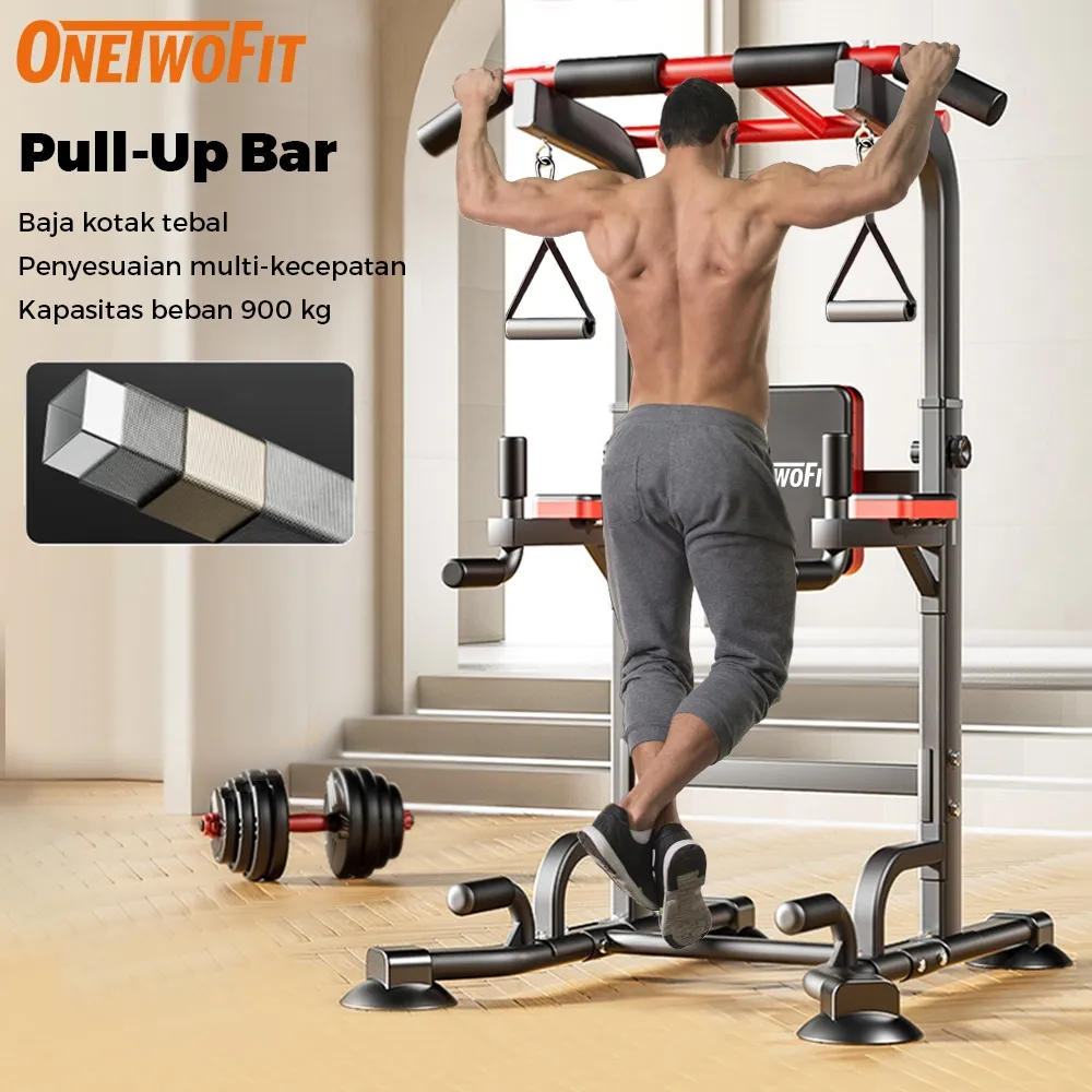OneTwoFit Alat Olahraga Pull Up Chip Up Power Tower Pull Up Bar Multi-Function Adjustable Chin Up Bar Power Tower Pull Up Indoor Rumahan