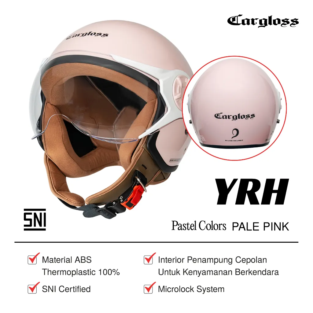 Cargloss YRH Hijab Retro Helm Half Face - Pale Pink