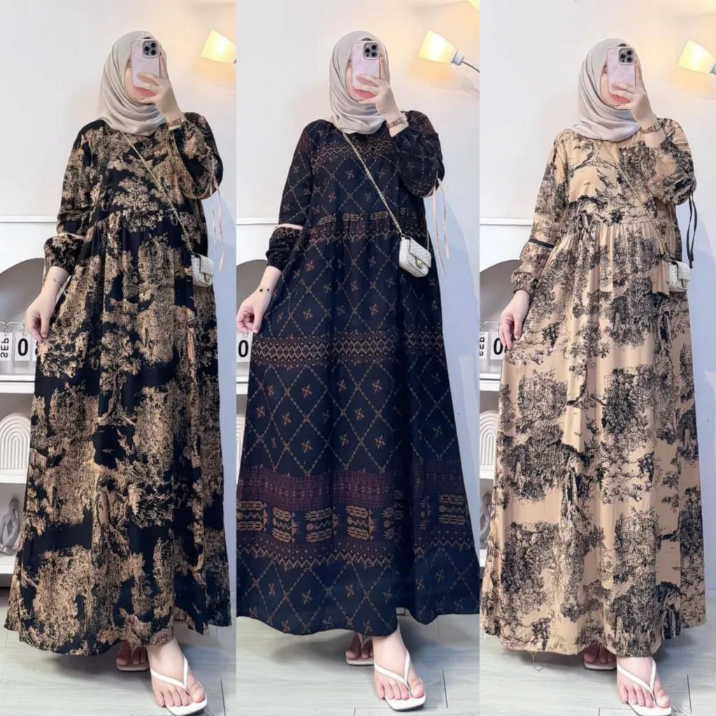 gamis anjani rayon premium - gamis pita anjani - gamis rayon premium motif kekinian