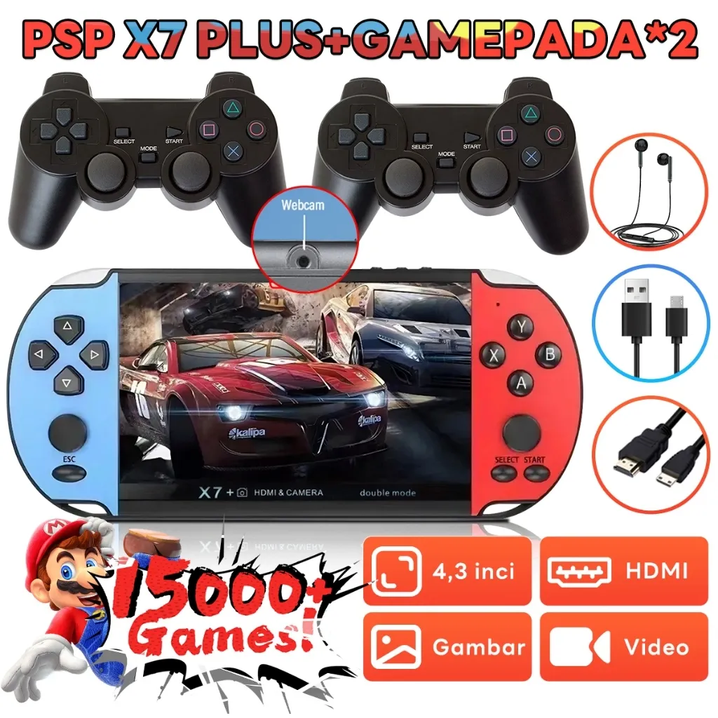 PSP X7 Plus+gamepad *2/X12 Gameboy Handheld Game Console Player 7.0 Inch 32G Built-in 40000 Games Gratis Untuk Menginstal Game Baru