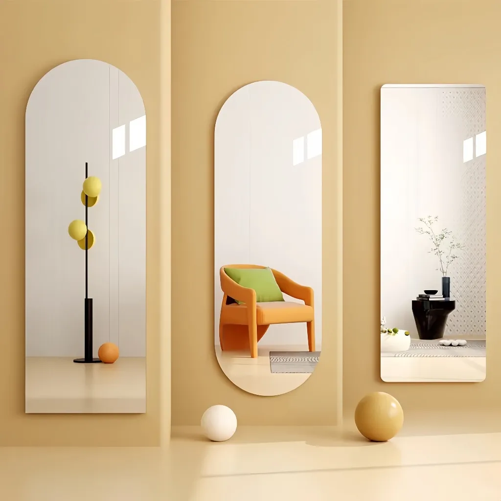 Glimzy Cermin Tempel Dinding Tebal Persegi Panjang Kaca Akrilik Minimalis Full Body 3D Anti Pecah