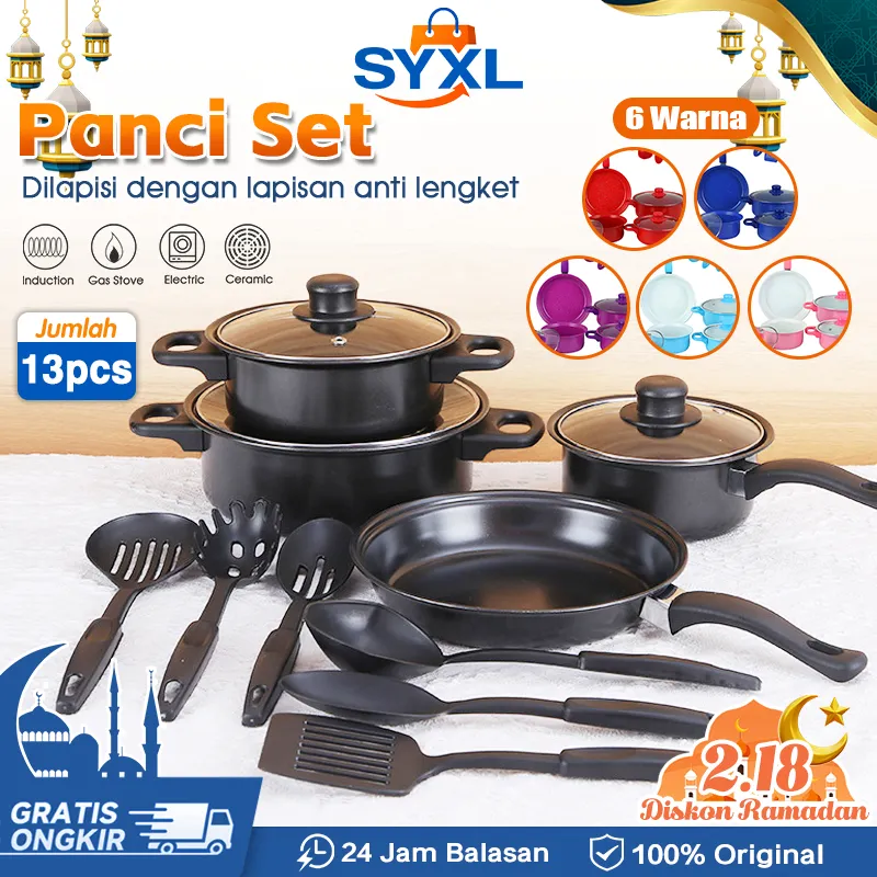 Cookware Panci Set Wajan Penggorengan Spatula Set Isi 13Pcs 1 Set Frypan Saucepan