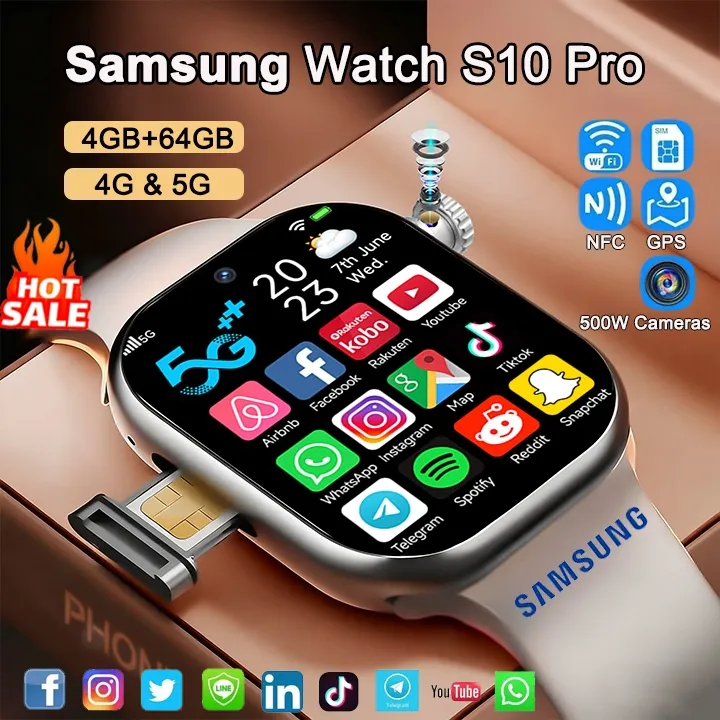 Samsung Smartwatch 4G 5G Rotary Kamera Video Call | RAM 4 / 64GB | Bisa Nonton Youtube TikTok | Wifi | PlayStore | GPS | NFC | Goole Play | AI Voice | Health Monitoring | Wireless Charge Sport Jam Tangan Wanita Smart Watch Pria Jam Tangan Couple
