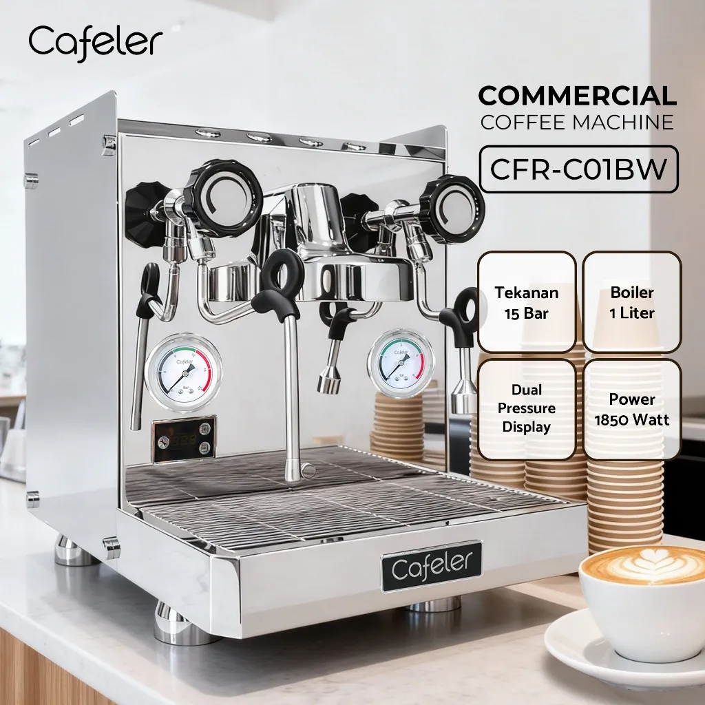 Cafeler Mesin Kopi Espresso Commercial Coffee Machine 1L Boiler Portafilter 58mm Coffee Maker