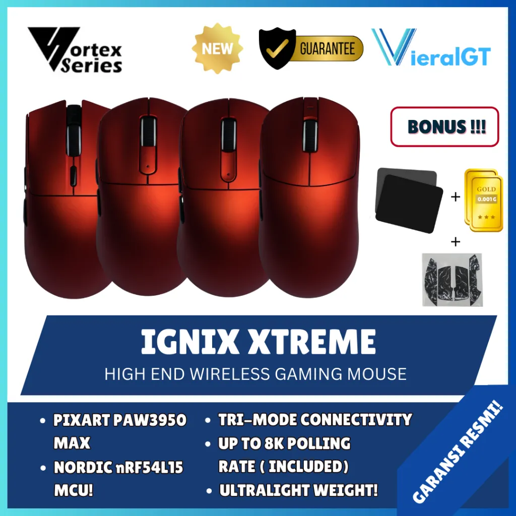 VortexSeries Vortex Ignix Xtreme F1 F3 F5 F7 High End Mouse Gaming Wireless Tri-Mode PAW3950