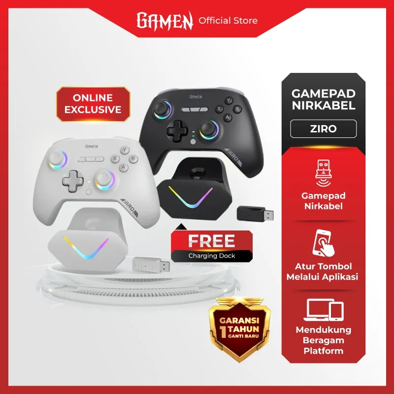 GAMEN Gamepad Wireless Ziro with Hall Effect Bluetooth Controller Joystick Gaming untuk PC, Android, iOS, Switch, Android TV – Extra Comfortable & Stabil