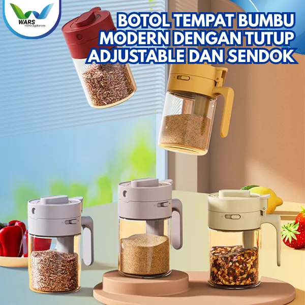WARS Botol Tempat Bumbu Modern Dengan Tutup Adjustable dan Sendok