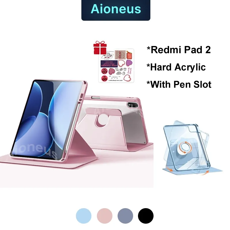 Case Redmi Pad 2 11inch 2025 Redmi Pad 2Pro Pad SE 8.7" 11" 720° Rotating Acrylic Casing POCO Pad X1 Xiaomi Pad 8 Pad 7 11.2" Filp Leather Tablet Cover With Pen Slot