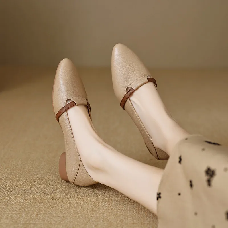 Sepatu Kerja Kulit PU Wanita Hak Heels Pendek Lembut Korea Elegan Nyaman Casual