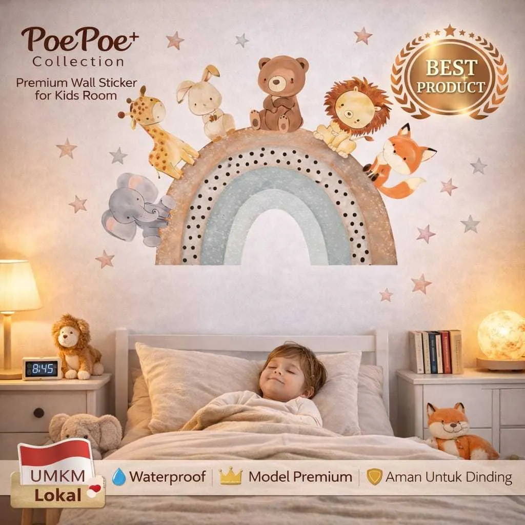 Wall stiker Dinding Premium Binatang watercolor Animal Rainbow Star Sticker Dekorasi Kamar Anak Aesthetic estetik