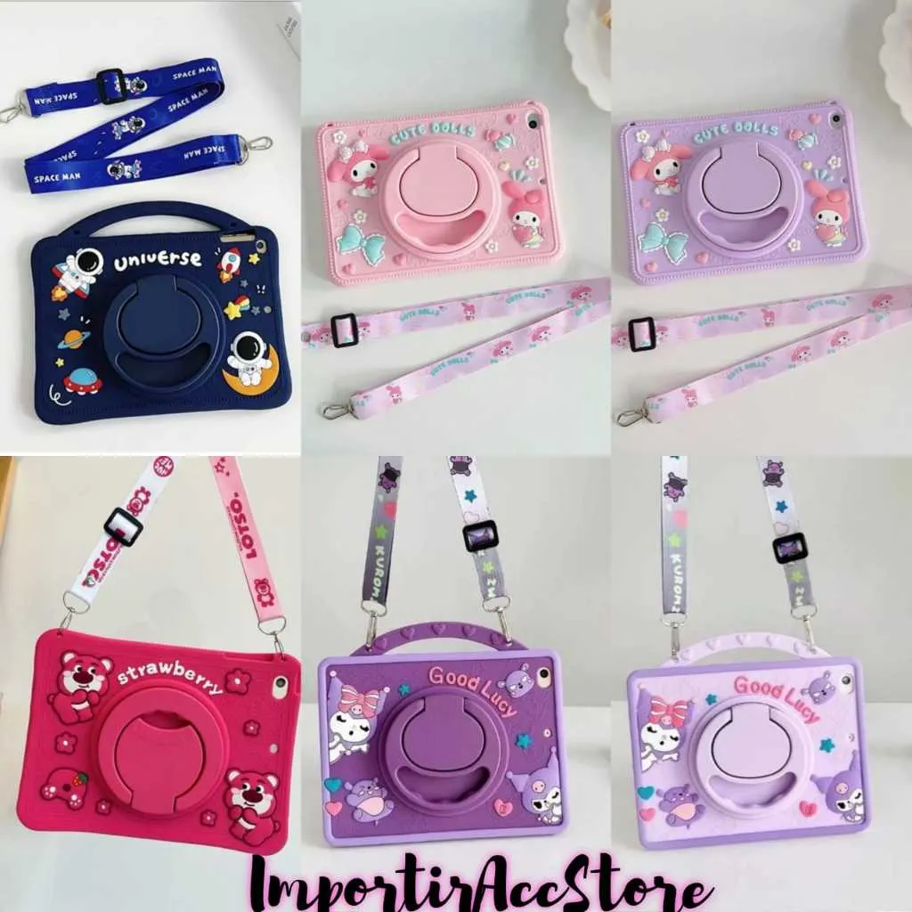 Soft Case + Strap Xiaomi Redmi Pad 2 Pro | Xiaomi Redmi Pad 2 2025 11 inch | Xiaomi Redmi Pad SE 2023 11 inch Soft Case Rotary Stand Plus Lanyard Motif Sanrio Karakter Astronaut