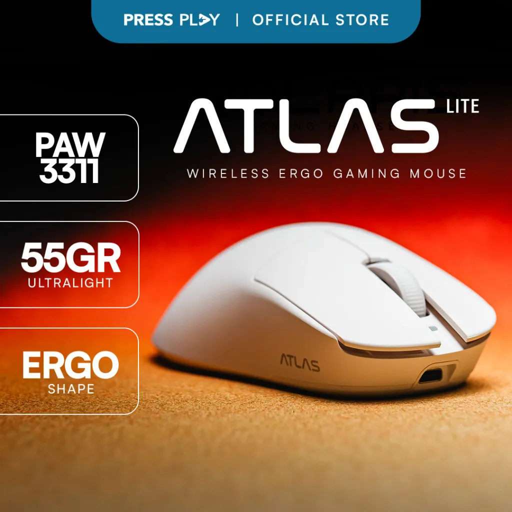 Press Play ATLAS Lite Ergonomic Ultralight Wireless Ergo Gaming Mouse