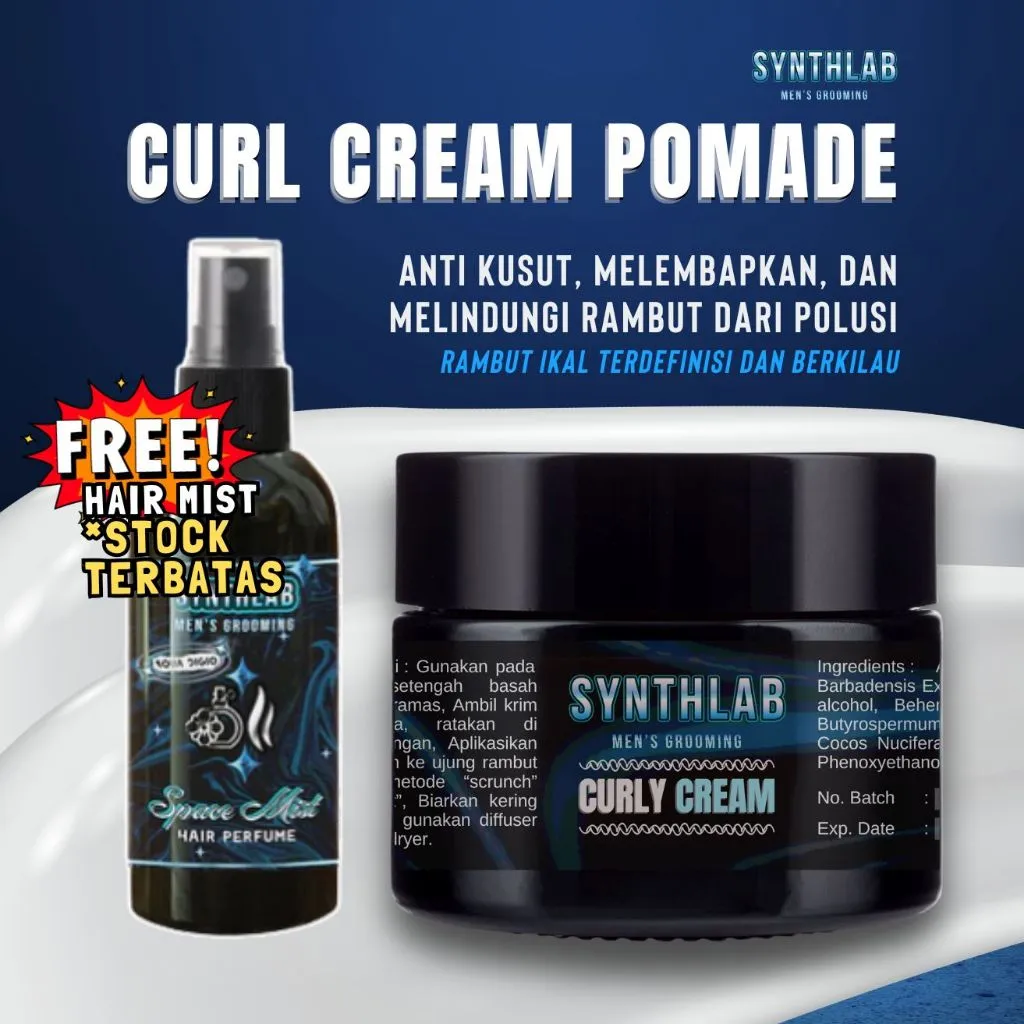Curly Cream Pomade by Synthlab 50 gr – Krim Rambut Keriting & Ikal Elastis Curl Defining Hair Styling