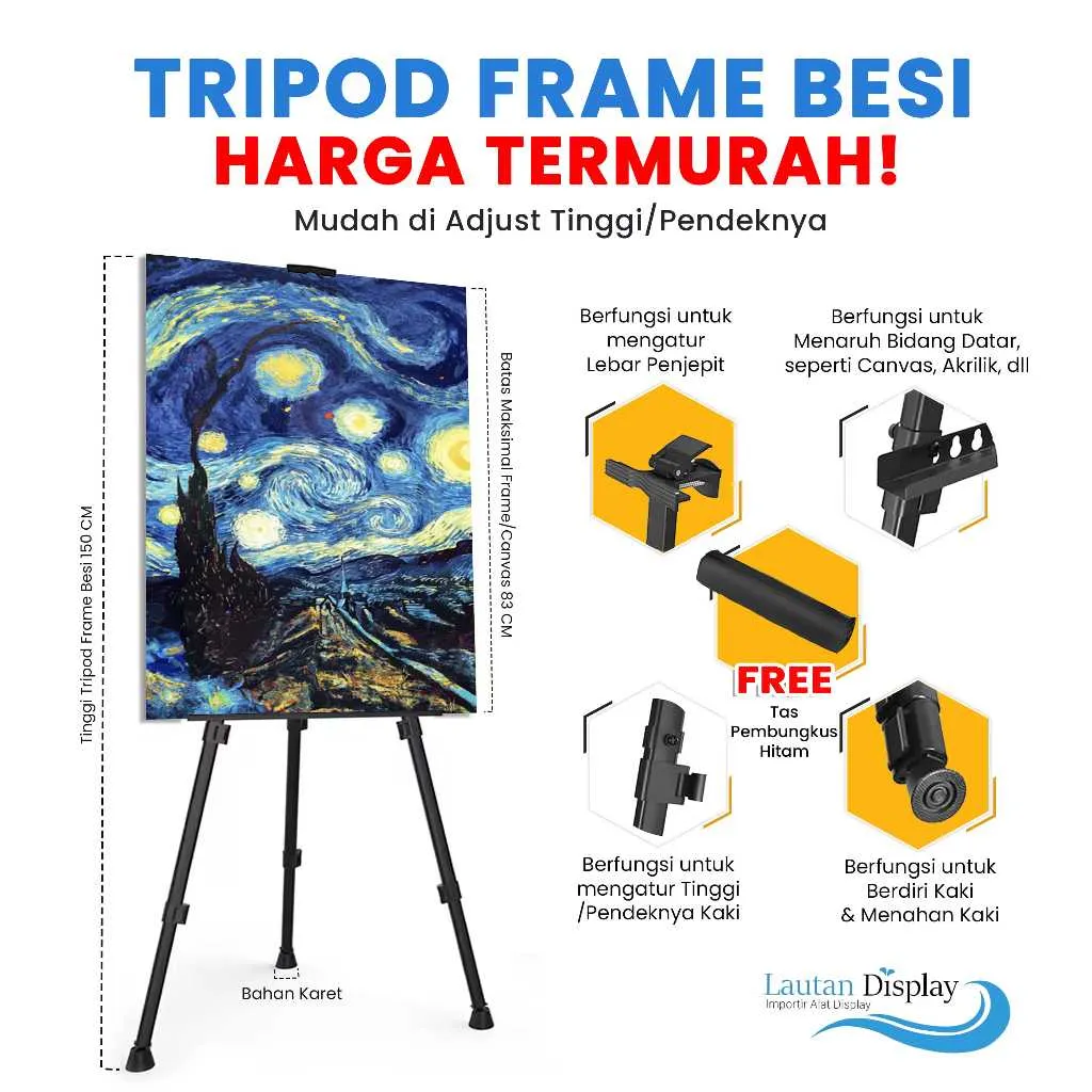 Tripod Frame Stand Frame Foto Wedding Standing Tripod Whiteboard / Easel Lukis 1 Sisi For Bingkai Foto