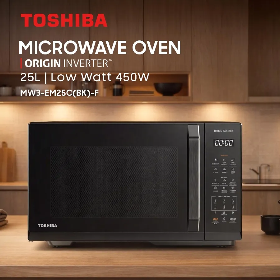 Toshiba Microwave Oven Inverter MW3-EM25C(BK)-F Kapasitas 25 Liter Low Watt 450W