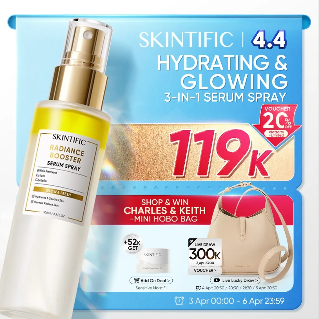 SKINTIFlC - Instant Glowing First Serum Spray 100ml | Radiance Booster Essence wajah Toner Centella Kulit Lebih Halus Lembab Dalam Multifungsi Skincare Pendukung Make Up  Setting spray serum glow bomb pemutih wajah| facial skintific official store