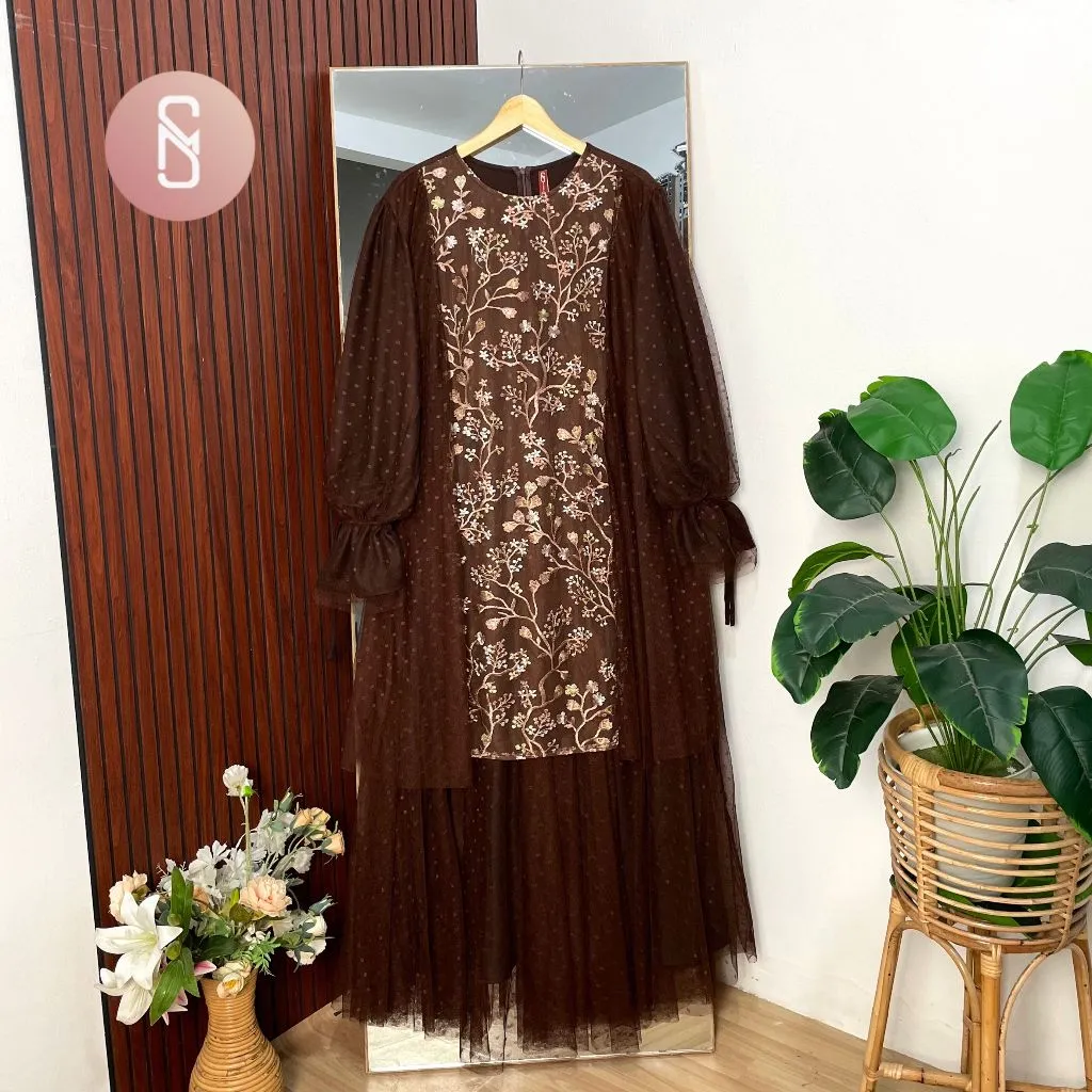 Kimaya Myshawl Nakia Dress Pesta Gamis Brukat Syar'i Jumbo Brukat Lebaran Cantik Ld Up To 120 130 140 Onita