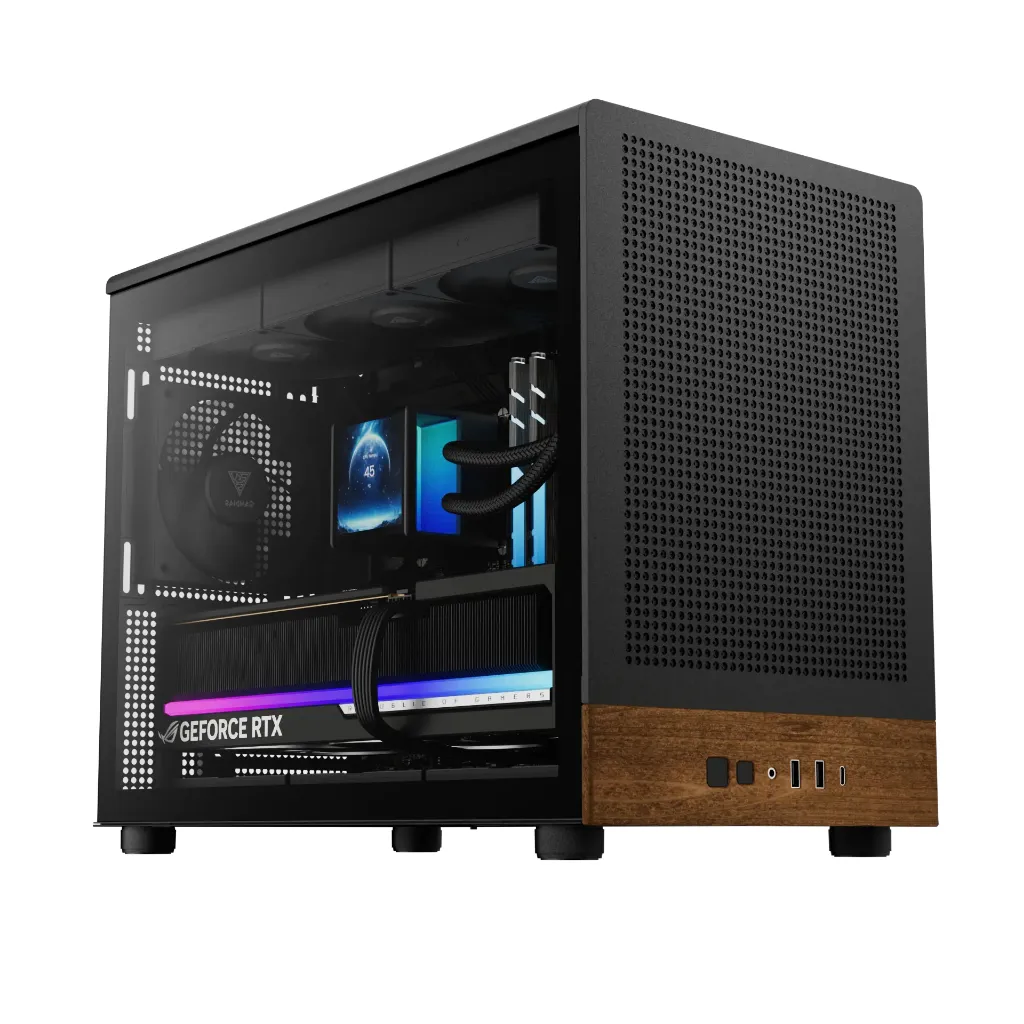 Casing PC Komputer Gamdias ATHENA M4M WOOD NATURAL DESIGN COMPACT POWER | Mid Tower | Micro M-ATX Case | 3 Fan | Black Hitam