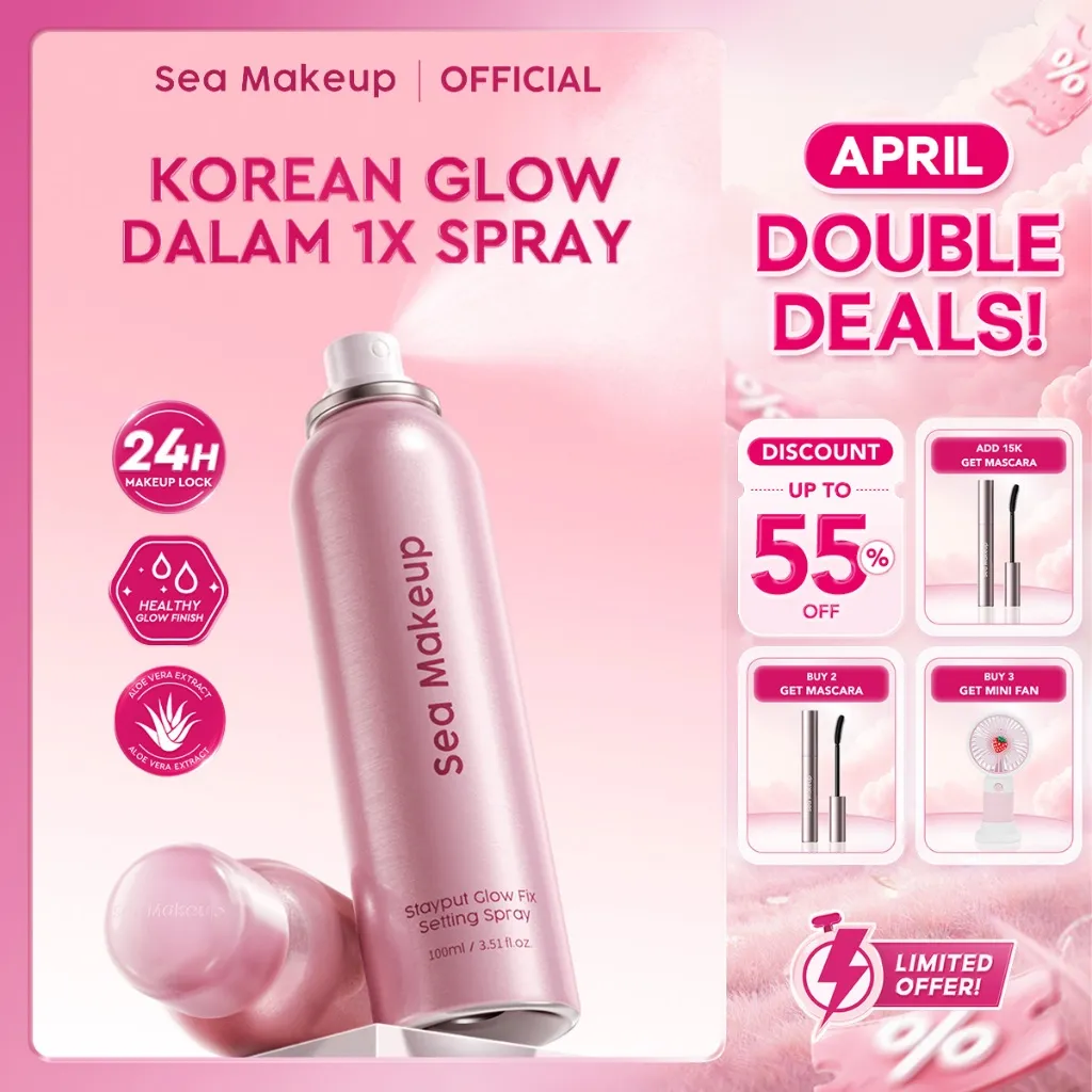 [FREE GIFT] Sea Makeup Stayput Glow Fix Setting Spray - Longlasting Makeup 24 Jam Continuous Glowing Korean Glass Skin with Aloe Vera Extract Finish Fine Mist Spray Primer Makeup Kosmetik Wajah Tahan Lama