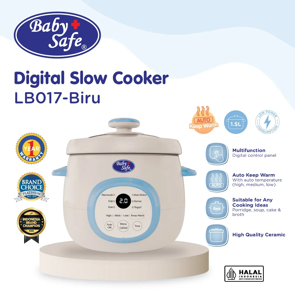 BabySafe - Slow Cooker MPASI - LB017B | Slow Cooker Serbaguna | Slow Cooker Multifungsi | Slow Cooker Digital (Blue)