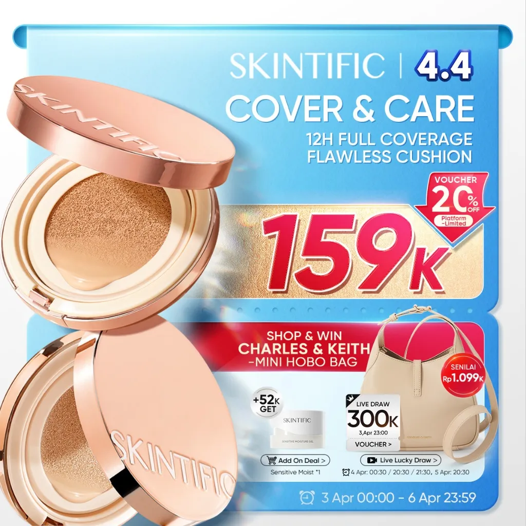 SKINTIFIC - Cover All Perfect Cushion|Flawless & Glow Finish Cocok untuk Kulit Berminyak Berjerawat & Semua High Coverage Concealer Non-Comedogenic Skin Tint Foundation Makeup BB Cream Kosmetik Refill Bedak Padat Kosmetik Wajah Compact Powder oil control