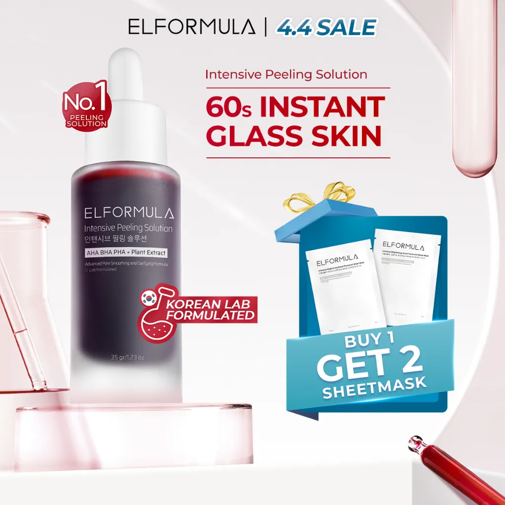 [FREE 2pcs Sheet Mask] ELFORMULA Intensive Peeling Solution - Peeling Serum Dark Spot Glass Skin Eksfoliasi Wajah Mengangkat Sel Kulit Mati AHA BHA PHA Glowing Smooth Skin Mencerahkan Kulit Halus Blackhead Brightening