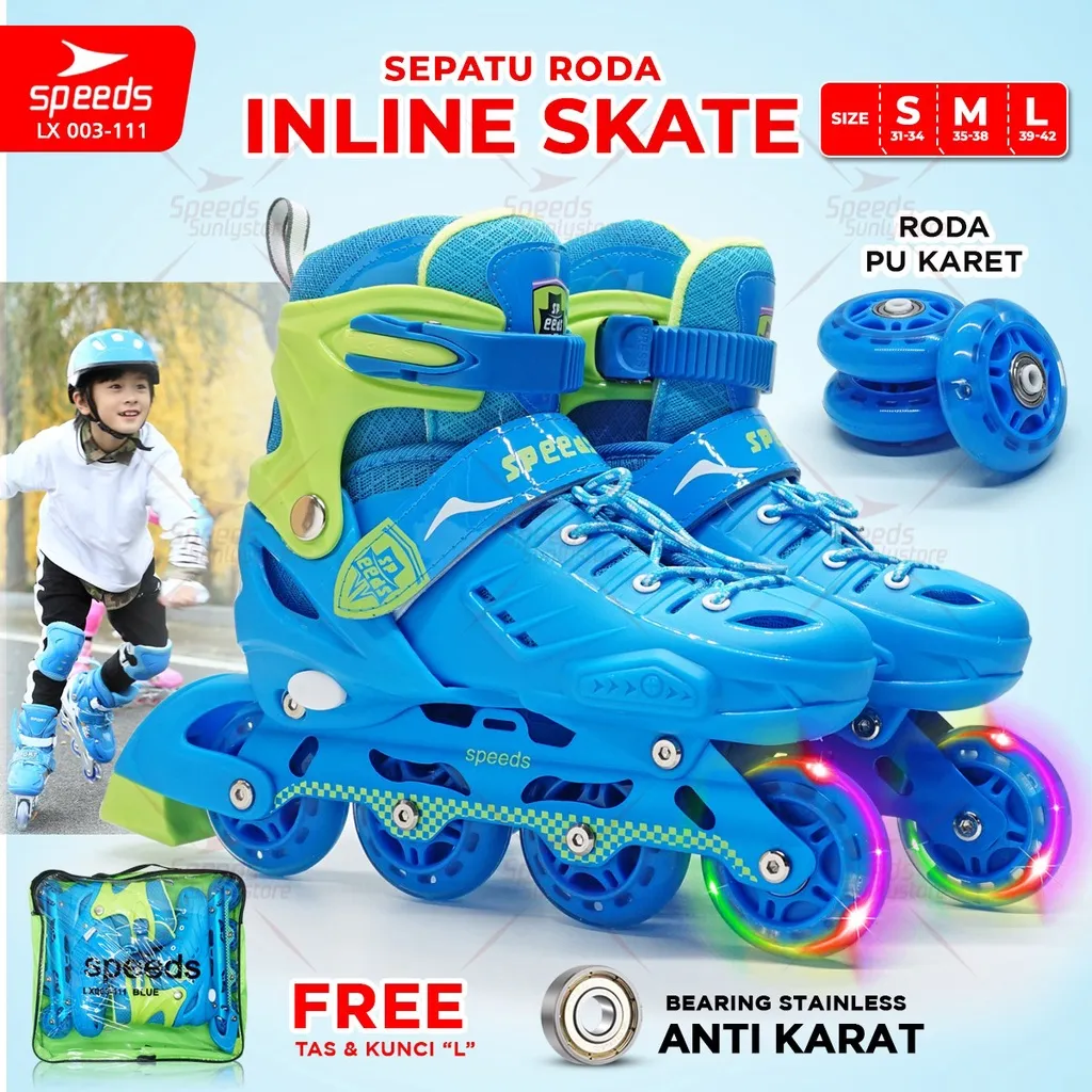 SPEEDS Sepatu Roda Anak dewasa Inline Roda Full Karet PVC PU Remaja Bajaj Mode Roller Skate 003-111