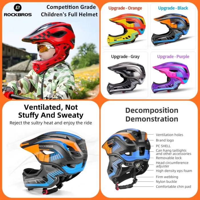 ROCKBROSS Helm Sepeda Anak Fullface Rockbros TT32 Child Full Cover Helmet 2IN1