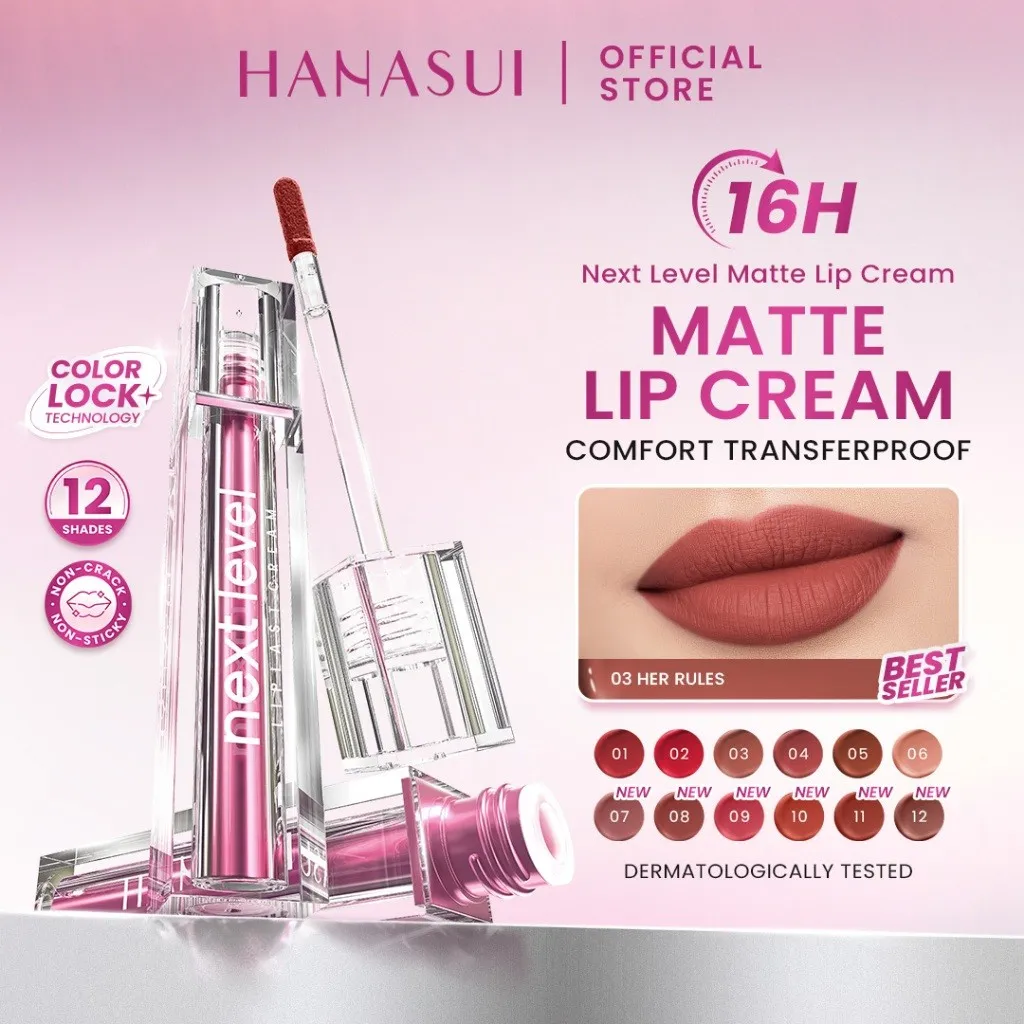 Hanasui Next Level Liplast Cream - Liplast Cream Tahan Lama Pigmented Matte Finish Maximum Coverage Ringan