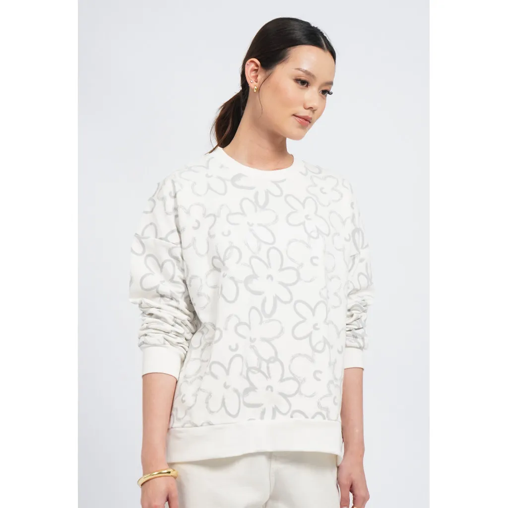 Et Cetera Floral Printed Long Sleeve Sweatshirt OFF WHITE