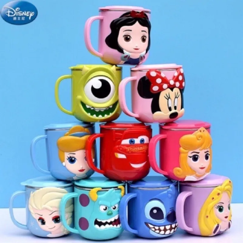 Gelas Mug Anak Disney 3D Princess Ada Tutup Stainless Steel