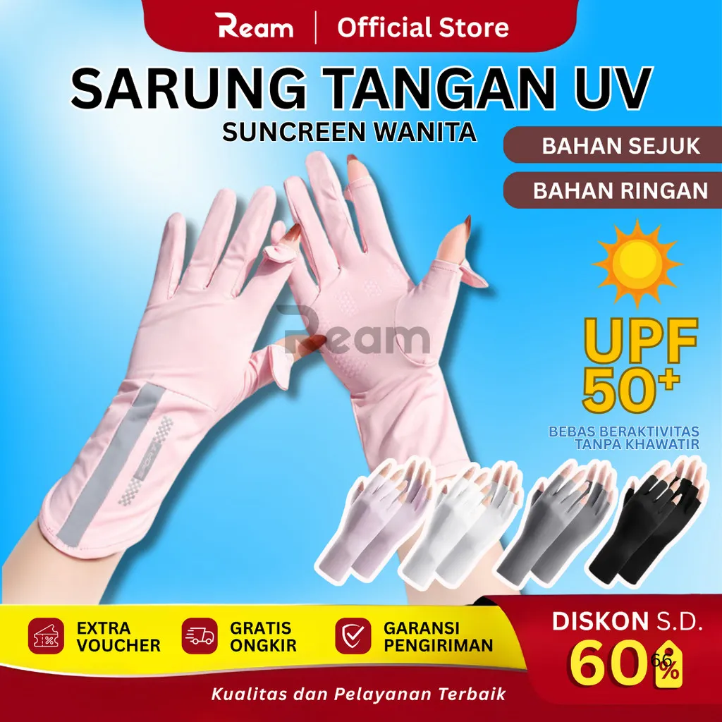 REAM Sarung Tangan Motor Wanita Anti UV UPF50 Panjang Antislip Outdoor Sun Protection