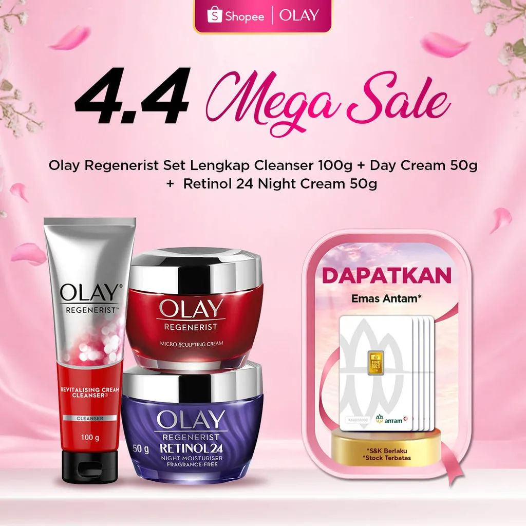 Olay Regenerist Set Lengkap Sabun Cuci Muka Cleanser & Pelembab Pagi & Retinol 24 Pelembab Malam Krim Moisturizer Anti Aging Skincare