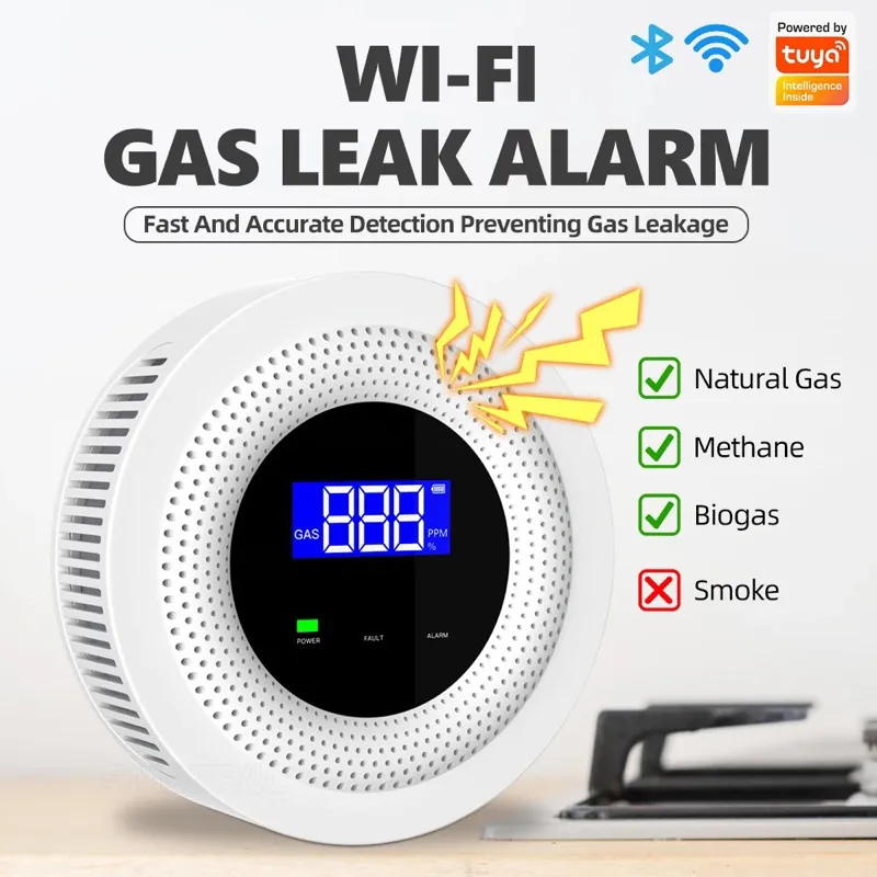 SMATRUL Detektor Kebocoran Gas Tuya Wifi Smart Natural Gas Sensor Combustible Household App Alarm Detector Leakage USB Powered Safety Smart Home | 2.022.0225 | YG001W-WIF-BLU