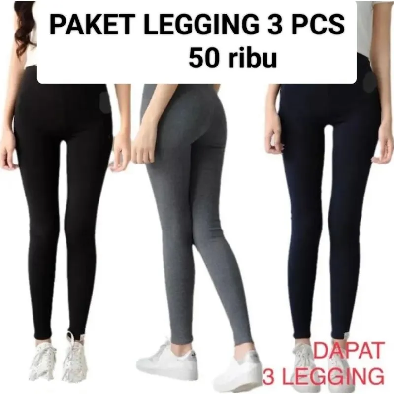 Paket Legging Isi 3 Cuma 40an Bahan Spandek Jersey Standar dan Jumbo