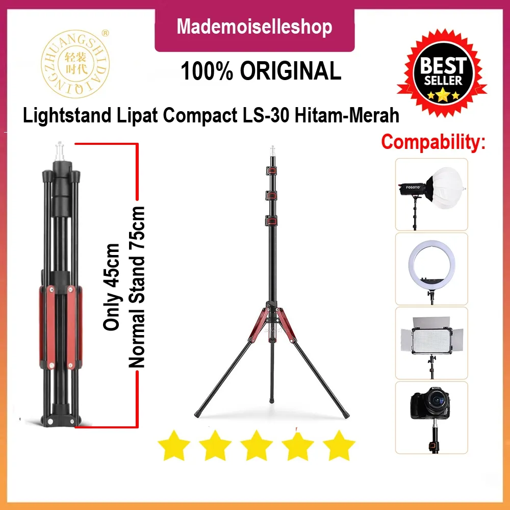 QZSD Lightstand lipat Travel LS-30 190cm - For Ring light Flash Studio Godox LED Strobe SL60W - Light Stand Lipat Compact Ringan