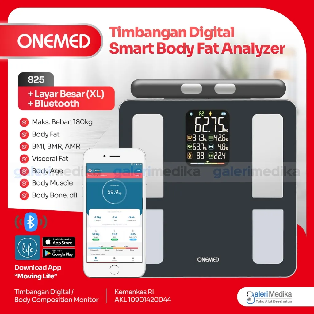 Timbangan Digital Onemed 825 Body Fat BMI Android/iOS / Timbangan Badan BMI, Body Fat Onemed 825