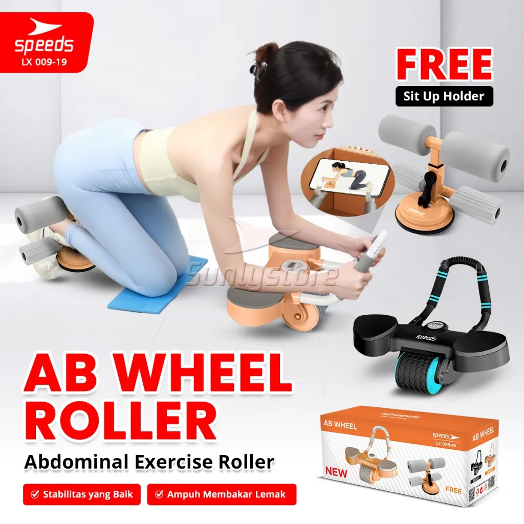 SPEEDS Ab Wheel 2in1 Ab Roller Wheels Plank Trainer Abdominal Core Roller Alat Push Up Sit Up Stand Bar Automatic Rebound Gym 009-19