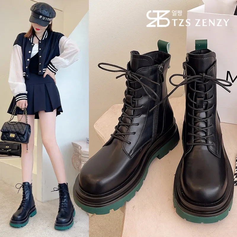 TZS Zenzy Jinmin Boots - Sepatu Boots Wanita - Boots Hitam - Boots Korea Fashion