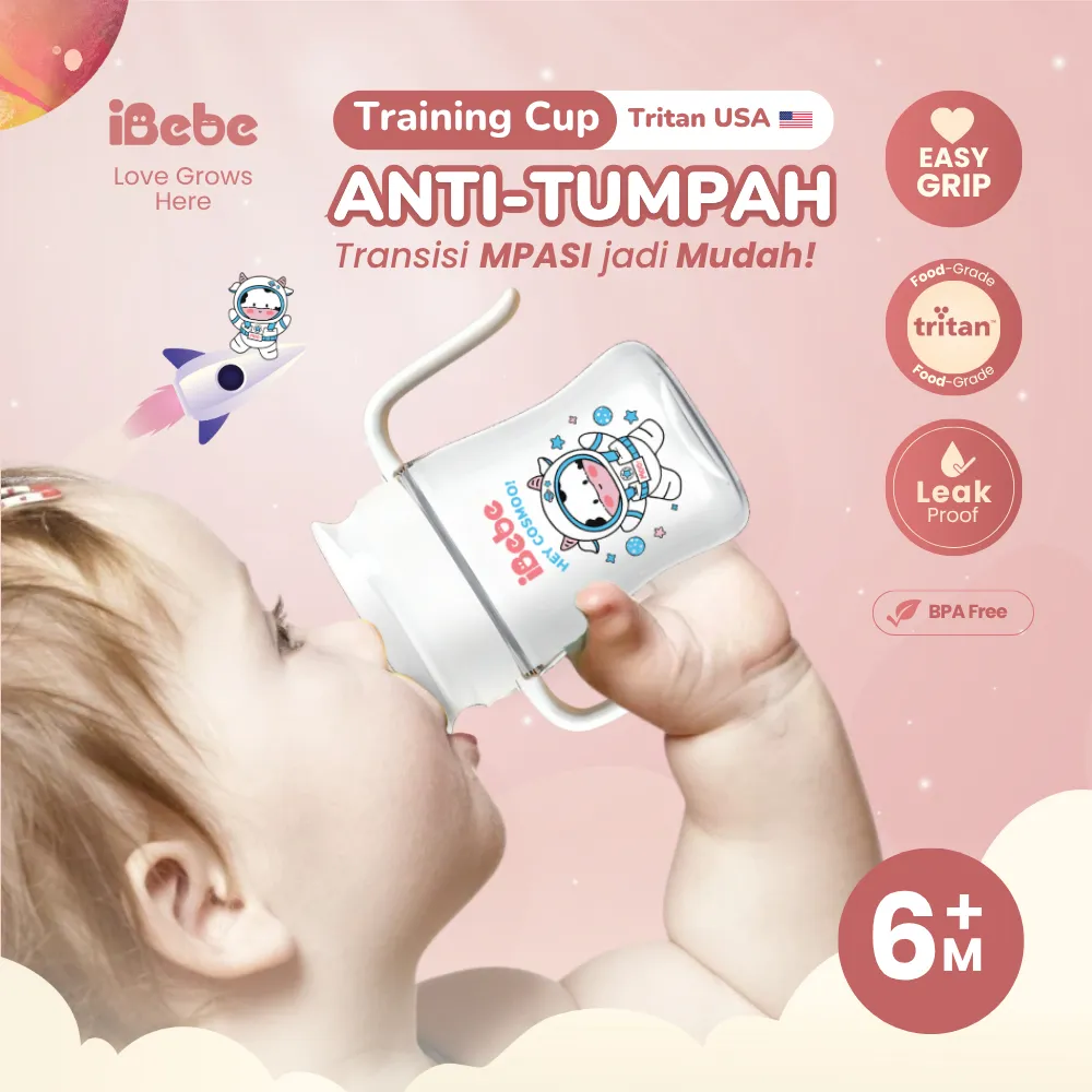 [Ibebe Official] Gelas Anak Anti-Tumpah 210ml – Tritan + Handle | Usia 6 Bulan+ | Anti Bocor | BPA Free | Cocok untuk Belajar Minum | Botol Minum Anak / Cup Anak MooMoo