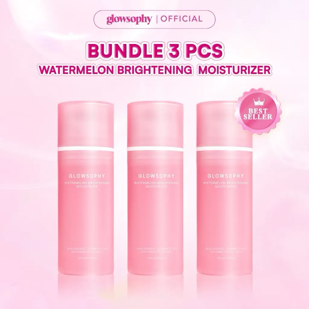 (READY 3PCS ) Glowsophy Watermelon Brightening Moisturizer Skin Barrier Niacinamide Gel Day and Night Skincare 100 ml Gel Pelembab Wajah Mencerahkan Kulit Bercahaya Brightening Cream Ceramide Pencerah Perawatan Hitam Hyaluronic Hydrating