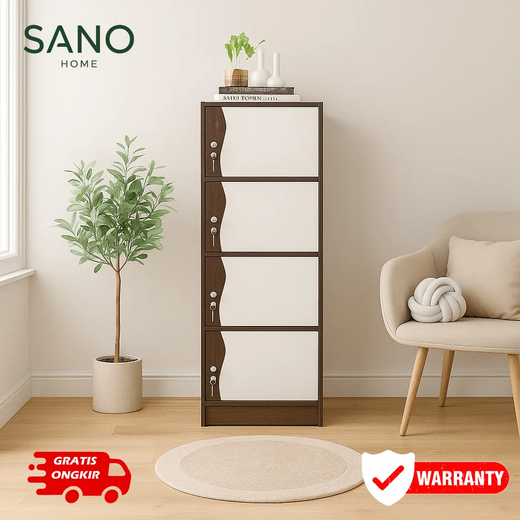 Sano Home - Rak Buku Minimalis Assolock 4 Pintu Desain Modern