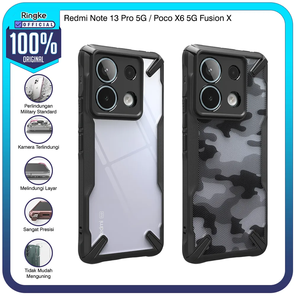 Casing Ringke Redmi Note 13 Pro 5G / Poco X6 5G Fusion X  Softcase Tipis Anti Crack Slim Armor Tahan Banting Military Drop Hybrid Hardcase Shock Made in Korea