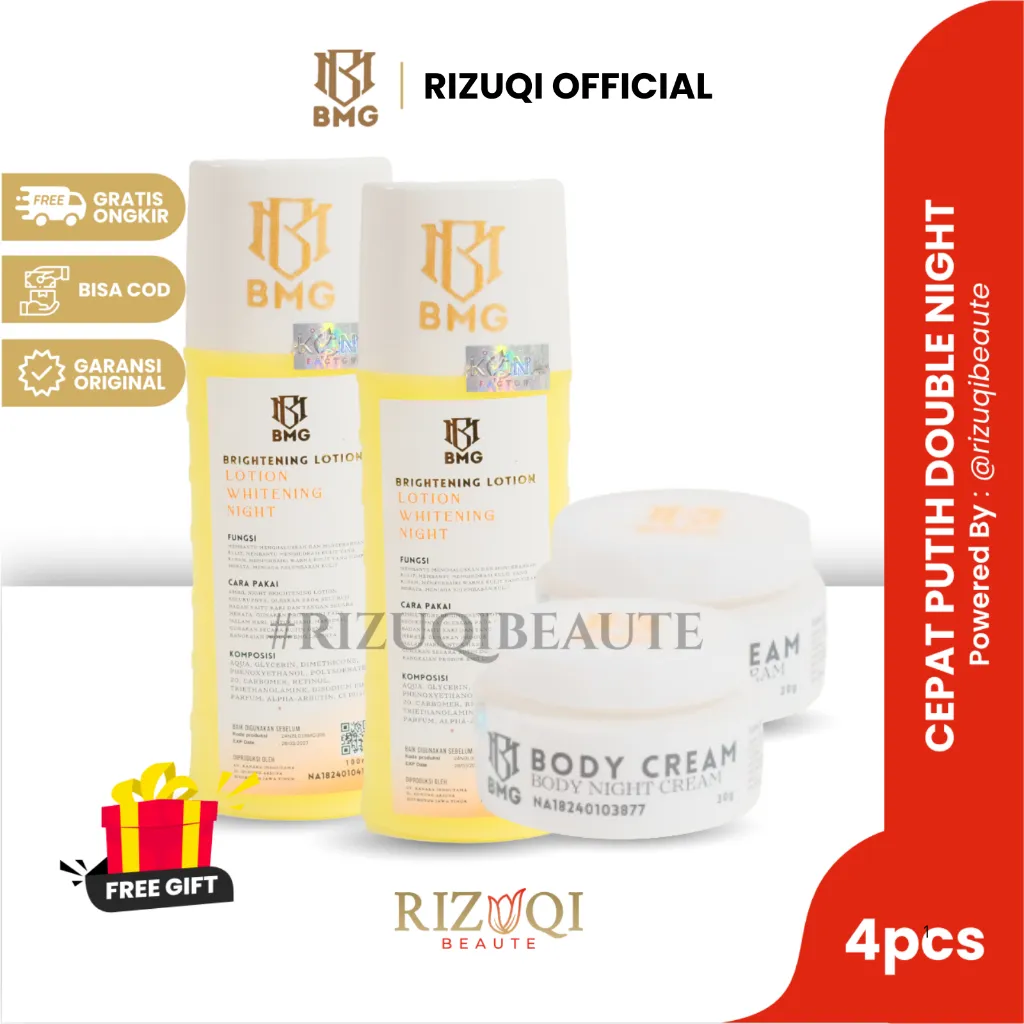 Bmg - Paket BMG CEPAT PUTIH DOUBLE NIGHT [Brightening Lotion Whitening Night | Body Night Cream] Original (Lotion Malam Kuning & Bibit Pemutih)