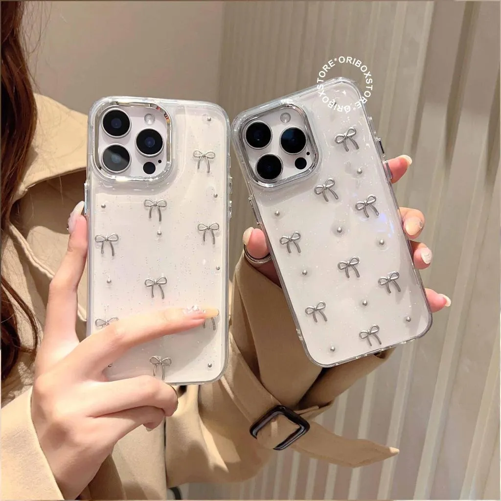 Case Iphone Coquette Ribbon Clear Glitter - Hardcase/Case Hp Compatible For Iphone 7 8 7+ 8+ X Xr 11 12 13 14 15 16 16E 17 17AIR Pro Max Plus Casing Full Cover Pelindung Handphone RCI514