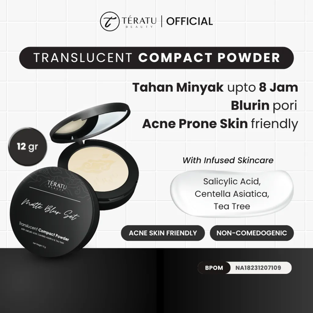 TERATU BEAUTY Matte Blur Set Translucent Compact Powder - 12 gr (Bedak Padat Tahan Minyak, Blurin Pori, & Acne Care Infused)