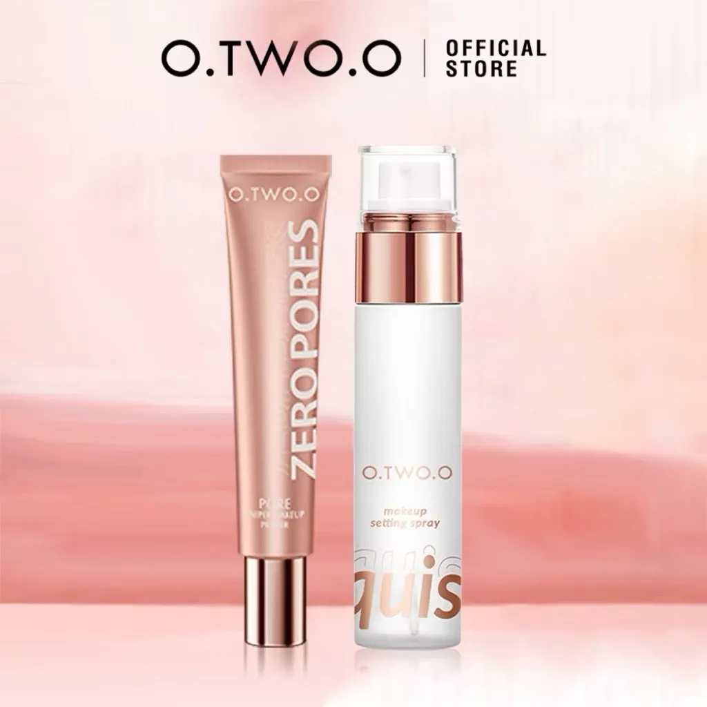 BUNDLING O.TWO.O 2 Pcs Set Primer Long-lasting Invisible Pore Moisturizing Brightening Base Makeup Cream & Setting Spray
