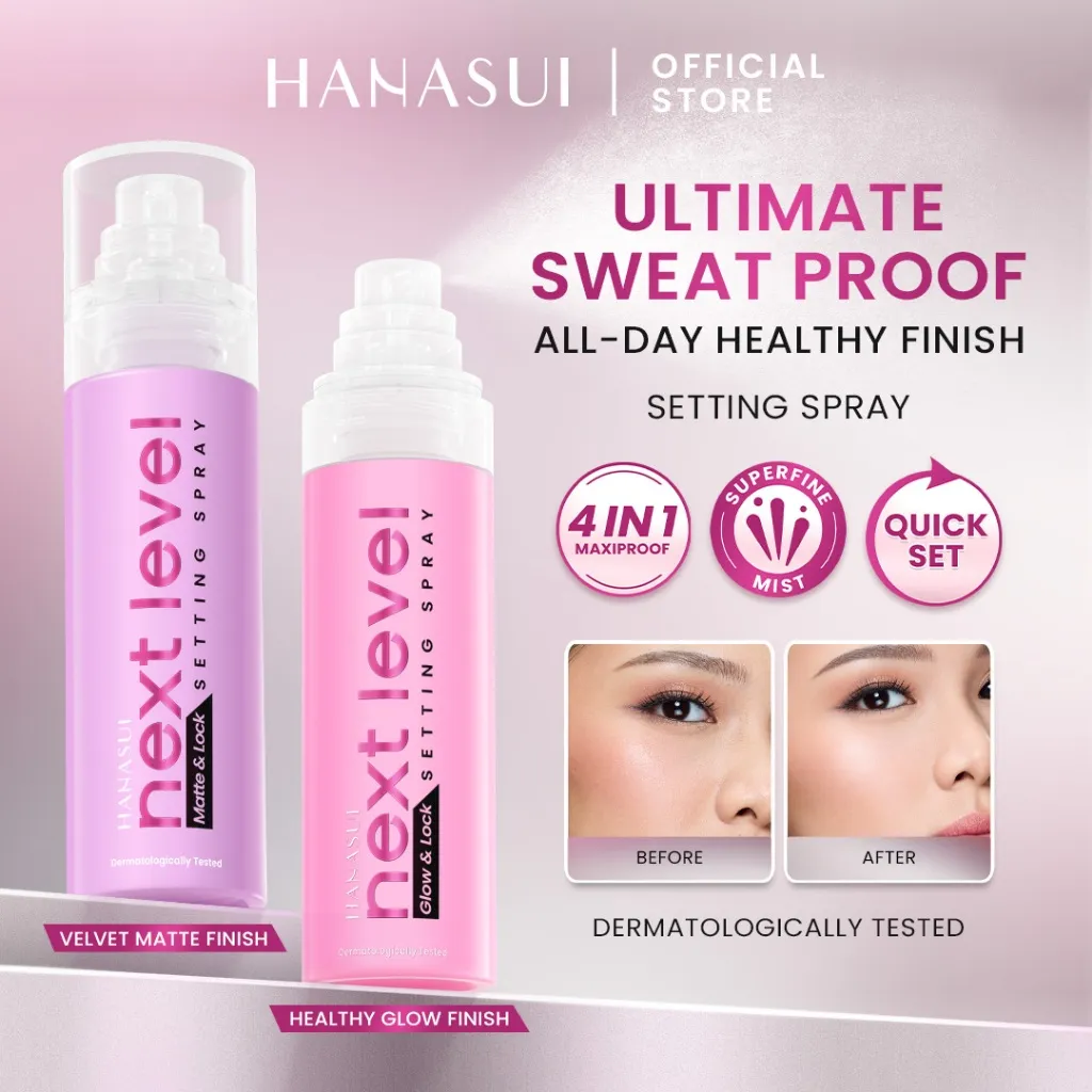 Hanasui Next Level Matte/Glow & Lock Setting Spray - Healthy Glow Finish, Healthy Matte Finish, Superfine Mist, 4in1 Maxiproof (Sweat, Mask, Smudge, Water-proof)