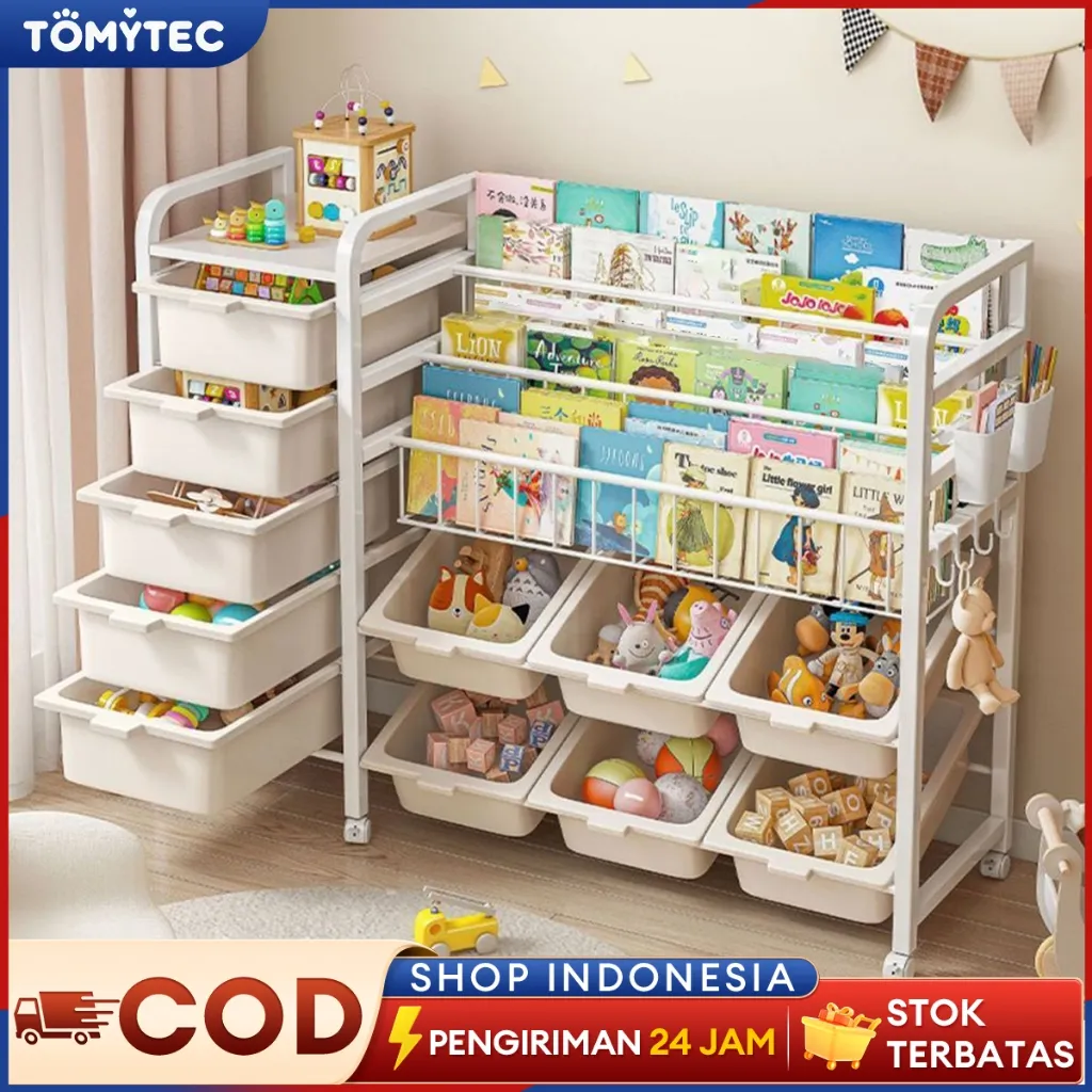 Rak Buku Susun Serbaguna Rak Buku Anak Rak Portable Roda Rak Mainan Rak Roda Toy Storage